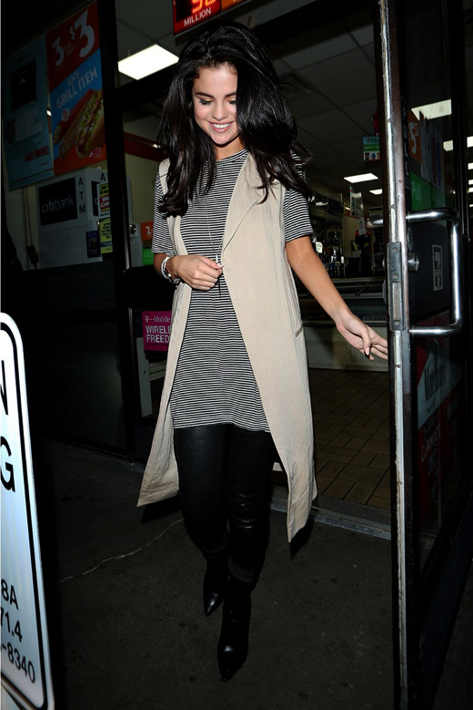 Selena Gomez wears LaMarque leather leggings for Tori Kelly's album release party