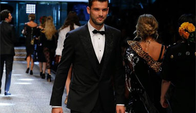 Grigor Dimitrov on the catwalk during Dolce and Gabbana fashion show