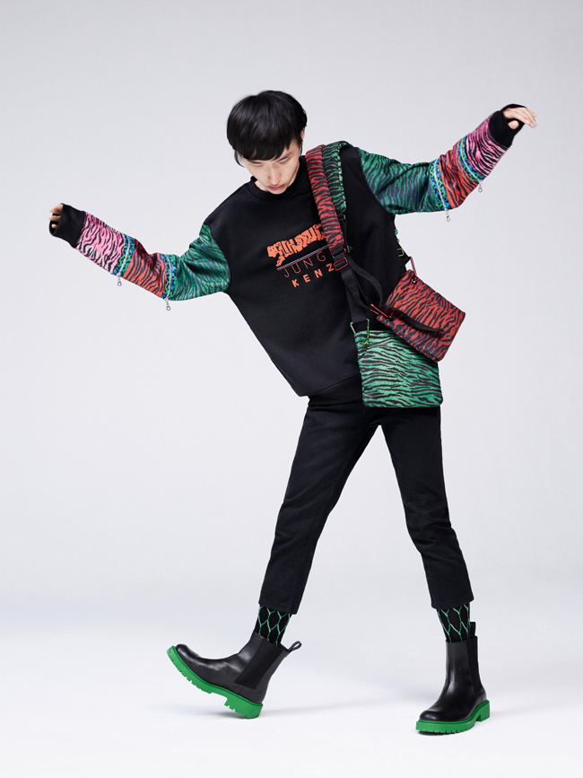 Menswear looks from the collaboration of H&M and KENZO