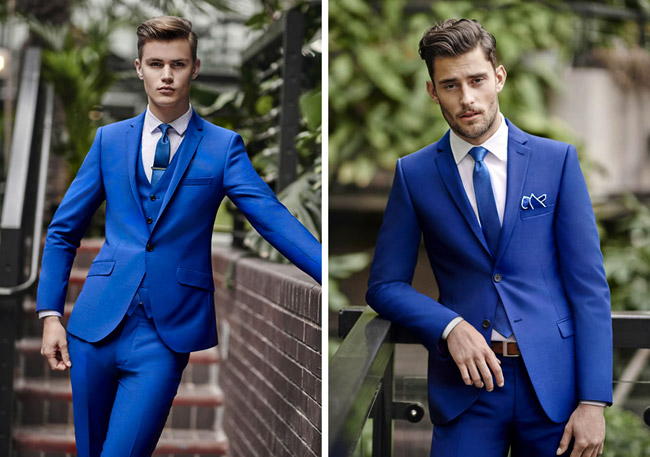 Blue men's suits by Moss Bros