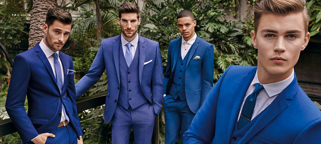 Blue men's suits by Moss Bros