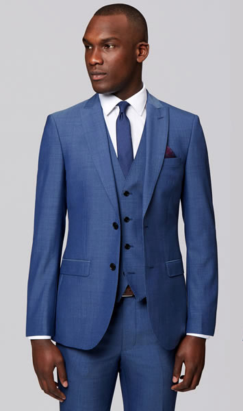Blue men's suits by Moss Bros