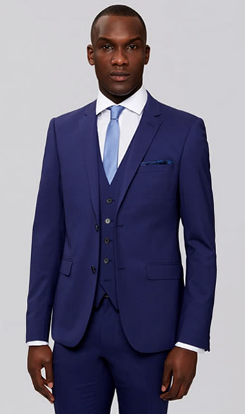 Blue men's suits by Moss Bros