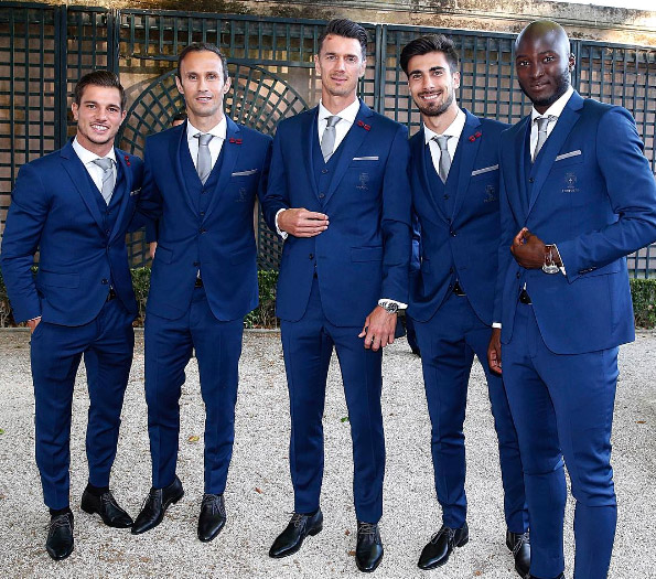 Portuguese football team in tailor made suits by Dielmar for UEFA Euro 2016