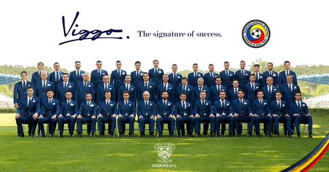 Romanian football team dressed in tailored suits by Viggo and Dormeuil for UEFA Euro 2016