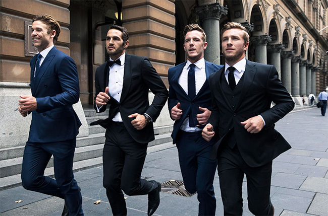 Australian label Farage sees leading AFL players from the Sydney Swans running through Sydney’s CBD dressed to impress