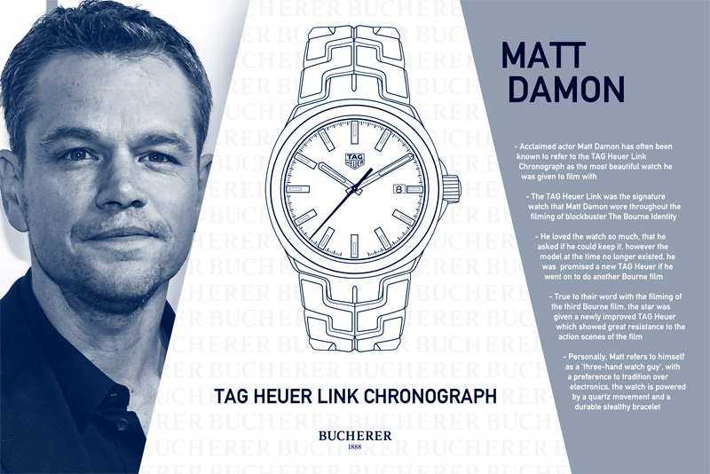 matt damon and his tag heuer link he wore in the bourne films