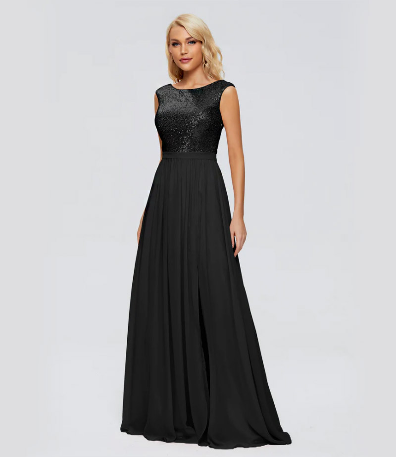 lyla scoop sequins long Black prom dresses
